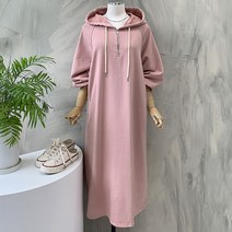 행복여[신상무배]레이블 반 집업 루즈핏 후드 원피스