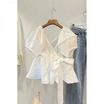 쉬폰 블라우스 긴팔 꽃 루즈핏 여성용 블라우스 셔츠 그린 주름 퍼프 가을