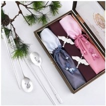 현진 비단 쌍학 은수저 세트, 6세트, 은수저 2p+받침 2p+비단 주머니 2p+정품케이스