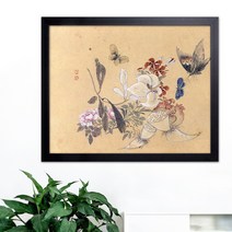 나봄갤러리 현재 심사정 - 절지호접도 한국화 꽃그림 나비그림 동양화, 1.심플 블랙 액자