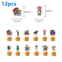 La Granja Zenon 풍선 닭 암소 돼지 생일 축하 배너 드림 레인지랜드 농장 배경 파티 장식 케이크 토퍼 일회용, 12pcs Cupcake Topper_기타