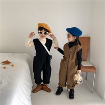 여아용 남아용 가을 조끼 스타일 와이드 롤업 팬츠 벨트 점프수트