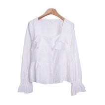퍼니걸스 6268 루즈핏 베이직 스퀘어넥 프릴 블라우스 여성의류