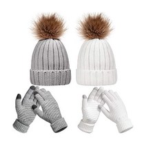 4 Pieces Women Winter Knitted Beanie Hat Glove Set Skull Cap Touchscreen Gloves