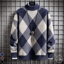 도오빠 남성 니트 티셔츠 터틀넥 스웨터 풀오버 반폴라 체크 니트티 긴팔 목티 가을 겨울 프리사이즈 남자니트티