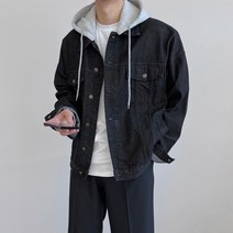 룩샵 남자 남성 프리미엄 오버핏 캐쥬얼 후드 탈부착 데님 청 자켓