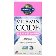 Garden of Life Vitamin Code 50세 이상 여성용 무가공 유기농 종합비타민 베지 캡슐 120정