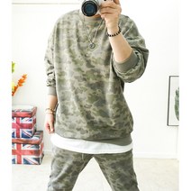 남자트레이닝복 카모 밀리터리 오버핏 쭈리맨투맨