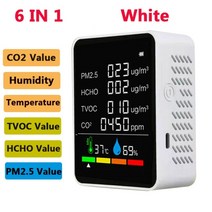 공기 감시자 이산화탄소 이산화탄소 감지기 온실 창고 공기 질 온도 습도 감시자 빠른 측정 미터, 협력사, 6 in 1 흰색