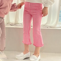 러브베베샵 23봄 유아동 키즈 여아 제리 체크 부츠컷 팬츠