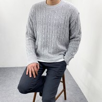 엠클로 남자 오버핏 파스텔 앙고라 꽈배기 라운드 니트 8컬러