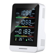 [공기질측정기] 3.5 인치 co2 meter tvoc 감지기 공기 폼알데하이드 측정기, 5 in 1 화이트