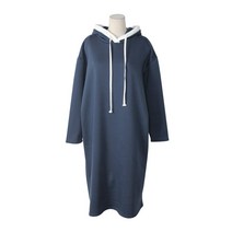 퍼니걸스 5829 데일리 루즈핏 배색 기모 후드 롱 원피스 여성의류