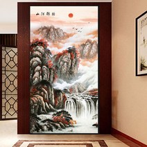 산수화 풍경 흐르는물 금전운 현관 사무실 보석십자수 재료, 160x80cm