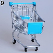 슈퍼마켓 핸드 트롤리 미니 쇼핑 카트 데스크탑 장식 스토리지 장난감 선물 카트 스테인레스 스틸 + 플라스틱, 08 하늘색