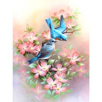 올레보 액자 캔버스형보석십자수 Diy세트 라운드 비즈 핫 제품 새 50 x 60 cm, 1세트, G1347.올레보 두 마리의 푸른 새