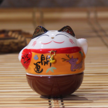 cisanny 고양이 테이블 상판 장식품 오뚝이 부잣집 고양이 도자기, B, 6*6*7.5cm