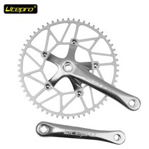 디스크크랭크 자전거 자전거암 교체 세트 자전거부품 용품 튜닝 Litepro 접이식 자전거 BMX 사각 구멍 너비 이빨 48/50/52/54/56/58T 싱글 디스크 체인 휠, 56톤, 실버 크랭크축 그룹