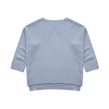 여자 봄 데일리 무지 7부소매 V넥 니트 티셔츠