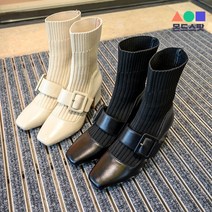 몬드스팟 6cm 여성 롱 니트삭스 사각버클 앵클 부츠 블랙(DM401)