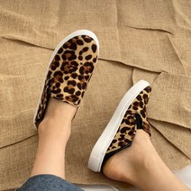 블루리본 레오파드 스웨이드 여성 슬립온 뮬