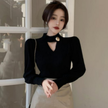 초커 브이넥 니트 여성 코트이너