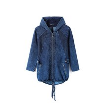 빅사이즈원피스 77 88 99 4XL-5XL 여성용 플러스 사이즈 데님 재킷 가을 캐주얼 하이 스트레치 후드 코튼 니트 재킷