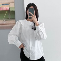 펀칭 레이스 빅카라 퍼프 블라우스