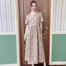 리나 베이지 자카드 롱원피스