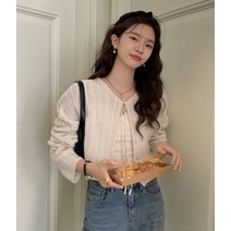 Banhany티에 꽈배기 러블리 니트 크롭 가디건