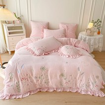구스이불 양모이불 슈퍼 소프트 따뜻한 푹신한 벨벳 플리스 꽃 자수 침구 러플 이불 커버 침대 린넨 베개 신제품