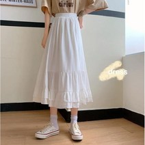 Momolatti 여성 쉬폰 주름 장식 밴딩 미디 스커트