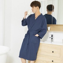 커플 스타일의 목욕 가운 얇은 스타일 여름 호텔 남성 와플 숙녀 한 쌍의 맞춤 잠옷 남성용 긴 잠옷, 크기 :  3XL (추천 무게 : 140-180 kg), 색상 분류 :  KL1808 네이비 [남성], NONE