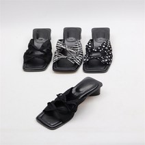 [코지] 여자 묶음 더블 리본끈 스퀘어토 슬리퍼 펌프스