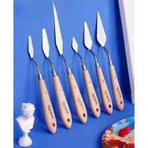 유화 나이프 나무 손잡이 스크레이퍼 페인트 아크릴, 5팩(2호 6호 10호 15호 17호)