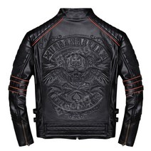 남성 할리 스타일 자켓 가죽 라이더 소가죽 재킷 오토바이 해골 무늬