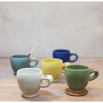 핸드메이드 도자기 머그컵 카페머그 선물용 커피머그잔 매화 원형 250ml, 블루