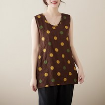 여름 인견블라우스 엄마옷 빅사이즈 린넨 도트 배색 빈티지 쿨링 민소매