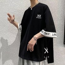 밴들 사이드 매듭 포인트 오버핏 반팔티