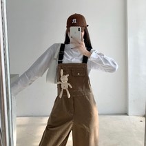 캐주얼점프수트 봄가을 캐쥬얼 스타일리쉬 카고 멜빵바지 여성 와이드 루즈핏 작은 키 9부 바디슈트 4450853120