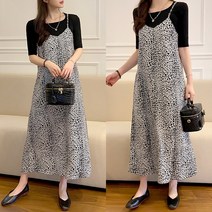 데일리앤 레오나 레오파드 호피 브이넥 멜빵 뷔스티에 롱 원피스 봄 여름 가을