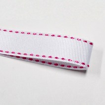 카네이션리본 선물포장리본 꽃포장리본 골지 스티치 리본 (폭 5mm 길이90m)(폭 10mm/15mm 길이 45m), 57(화이트+핑크스티치)