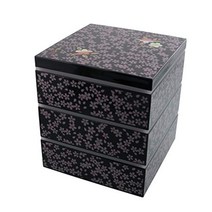 벚꽃 찬합 소풍 피크닉 3단 도시락 스퀘어, 블랙