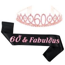 생일 여성 핑크 왕관과 새시 세트 30 50 60 70 번째 블랙 새틴 티아라 스카프 기념일 파티 장식, 09 Black 60_01 M