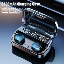 무선인이어 이어폰 블루투스 tws 5.1 3500mah 충전 상자 무선 헤드폰 9d 스테레오 스포츠 방수 이어 버드 헤드셋 (마이크 포함), 큰 화면 녹색
