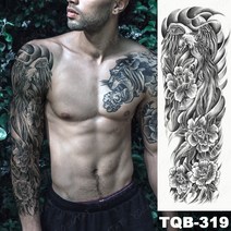 큰 팔 소매 문신 일본 전통 무사 방수 임시 Tatoo 스티커 토템 남성복 여장 봉황 Tatto 거리 패션, 42-TQB319