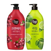 애경 샤워메이트 바디워시 1200g X 2개, 크랜베리+라임