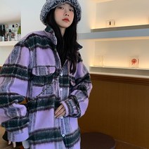 안녕릴리 여성 체크 패턴 캐주얼 오버핏 모직 남방 자켓 프프리
