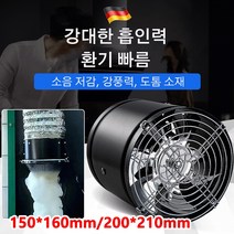 강력 환풍기 소음 없는 환기 선풍기 화장실 배기 선풍기 단방향 환기 팬 주방용 환기 선풍기 150*160mm/200*210mm, 블랙 6인치(메쉬 커버 포함) - 40W