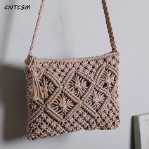 CNTCSM원발주 심플 숄더백 크로스 클러치 태슬 코튼 끈 가방 메쉬백